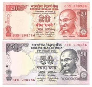India UNC Set of Rs 10 & 50, Raghuram G rajan with same Number ending with 786 - Bild 1 von 2