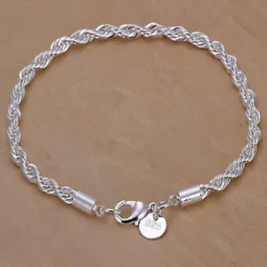 "Impresionante Nuevo Brazalete de Cadena de Eslabón de 8" Enchapado en Plata Acero Inoxidable Cuerda Torcida - Imagen 1 de 3