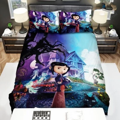 Juego de funda nórdica para ropa de cama Coraline (3 piezas), fundas de almohada colcha de películas de dibujos animados Foto 1 de 3