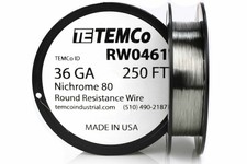 TEMCo Nichrome 80 series wire 36 Gauge 250 FT Resistance AWG ga