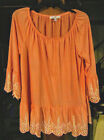 Fever Womans Large Burnt Coral/Orange/White Eyelet Babydoll Style Top Nwt