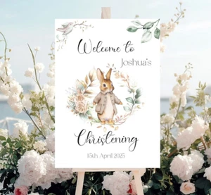 Cartel de bienvenida personalizado beige conejo baby shower A3, pancarta floral única, - Imagen 1 de 3