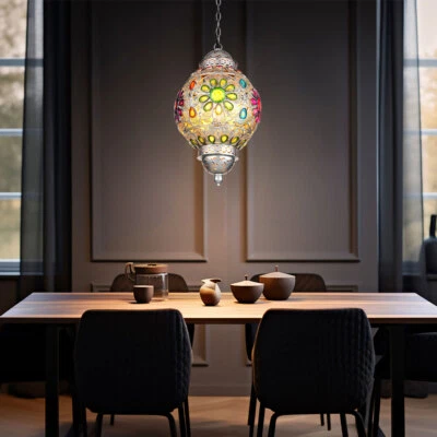 Lampadario Tavolo da Pranzo Cristallo Cucina Argento Colorato H 120 CM - Immagine 1 di 4