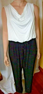 Plus Size 24w Calvin Klein White/Black Gold Bead Drape Neck Sleeveless Jumpsuit - Picture 1 of 4