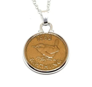 1952 Farthing Cinch Ciondolo 72nd Compleanno 18in Argento Catenina Regalo Boxed - Picture 1 of 2