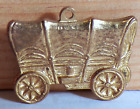 VINT COVERED WAGON CHARM PIN GOLDPLATE BROOCH