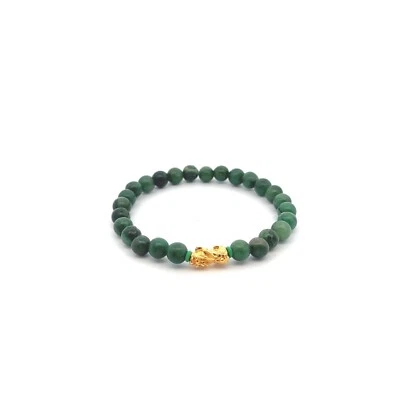 18K золото Pixiu Piyao Lucky браслет с брелоками натуральный африканский нефрит драгоценные камни 6 мм - Изображение 1 из 4