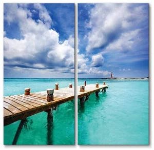 Coastal Pier Canvas Wall Art Decor - 12x24 2 Piece Set (Total 24x24 inch) - Picture 1 of 9