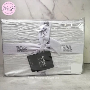 PiuBelle KING White Raw Edge Blue Hemline Percale Cotton Sheet Set NEW - Picture 1 of 7