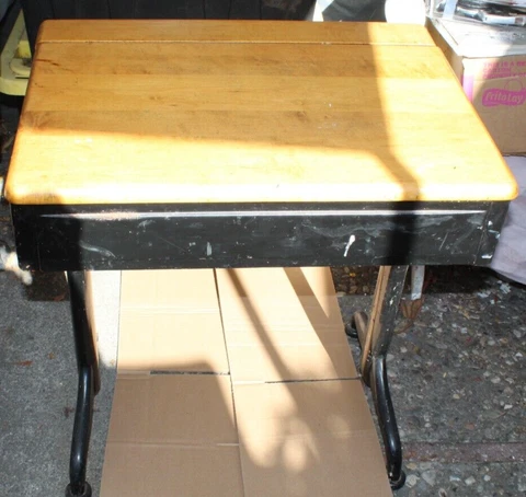 School Desk w Metal Base - Vintage Cover