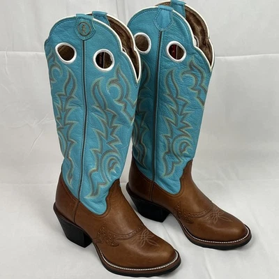 Tony Lama Turquoise Chestnut Saddle Vamp Buckaroo 3R Cowgirl Boots RR2002L 8.5B - Image 1 of 4