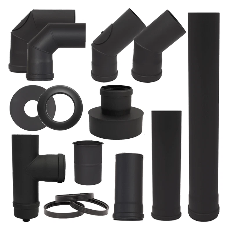 Pelletrohr Rauchrohr Pellet Kamin Ofen Rohr Bogen Erweiterung DN 80 mm schwarz - Bild 1 von 1