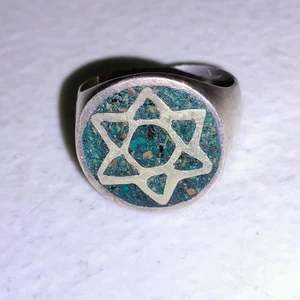 VTG Sterling Silver - MEXICO Turquoise Inlay Ring size 7 - Picture 1 of 2