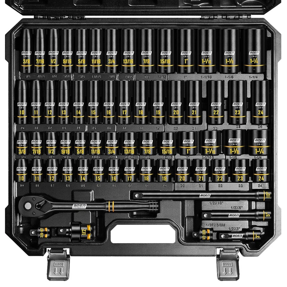 1/2" Drive Impact Socket Set, 65-Pcs  SAE (3/8" to 1-1/4") & Metric (10mm-24mm) - Image 1 of 4