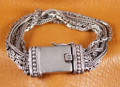 SILPADA Byzantine and Foxtail 6 Strand Bracelet Box Clasp Sterling Silver Sz 7.5 - Image 1 of 4
