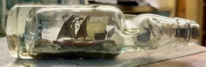 Vintage BLUE Marble Codd Bottle - a SHIP IN A BOTTLE!! - Unique!! (K212) - Picture 1 of 8