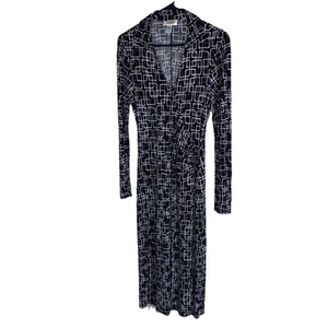 Talbots Wrap Dress Size 6 Black/White/Brown Geometric Pattern Long Sleeve - Picture 1 of 4