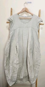 Talia Benson Beige Linen Made In Italy Sorry Sleeve Shift Dress Pockets Size S - Picture 1 of 8