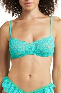 New WE ARE HAH Lace Hook Up Underwire Bra 30-38 B Free People TEAL BLUE Lace - Picture 1 of 5