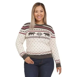 Lands' End Women's Family Holiday Sweater, Cream, Size Small - Picture 1 of 4