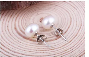 White/Cream Cultured Freshwater Pearl 925 Sterling Silver Plated Stud Earrings - Picture 1 of 9