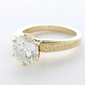 3.0 CT CERTIFIED NATURAL DIAMOND I/SI2 ROUND CUT 14K GOLD VINTAGE SOLITAIRE RING - Picture 1 of 4