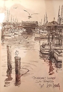 1977 "Fisherman's Wharf San Francisco" Lithograph Signed & Dated by Don Davey - Picture 1 of 5