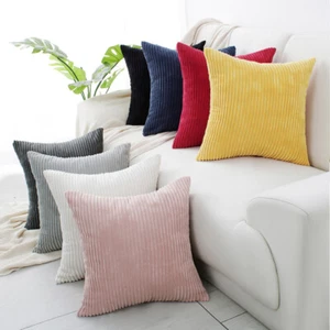 2Pcs Decorative Corduroy Soft Solid Striped Throw Pillow Covers for Home - Picture 1 of 12