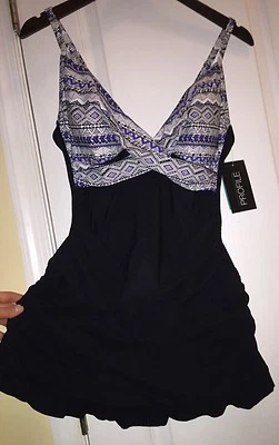 Profile by Gottex One-Piece Swimdress Swimsuit Women's Black Ixtapa NWT $168 - Image 1 of 4