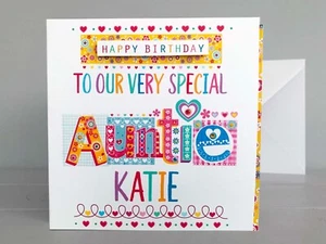 Biglietto Compleanno Zia Personalizzato - Fatto a Mano - Nome Personalizzato - Quadrato 15cm - Foto 1 di 7