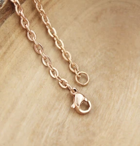Rose Gold Stainless Steel Necklace 24" - Ion Plated Cross Link Fine Chain - N540 - Picture 1 of 2