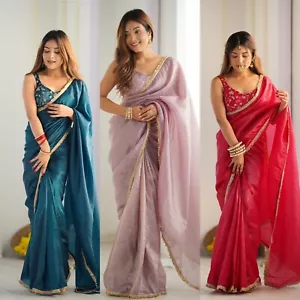 South Indian Designer Bridal Sari Bollywood Silk Saree Blouse Ethnic Ready made - Picture 1 of 33