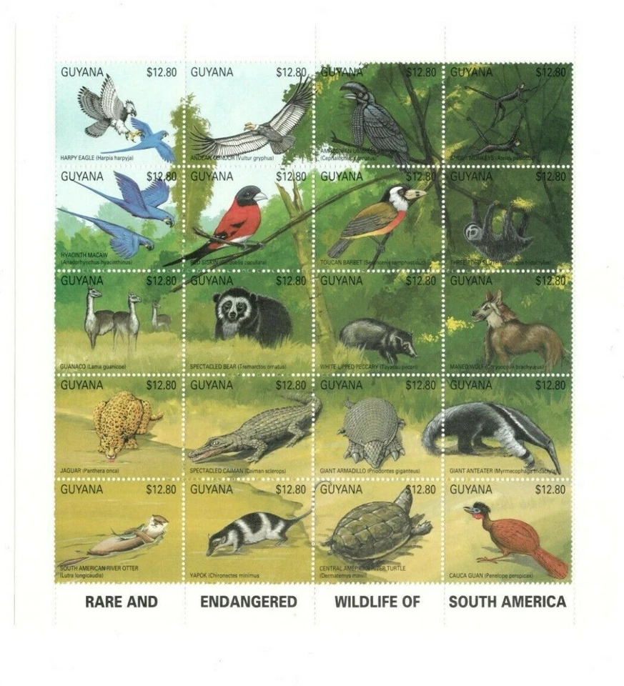 Guyana 1990 - Endangered Wildlife -  Sheet Of 20 Stamps - Scott #2381 - MNH - Image 1 of 1