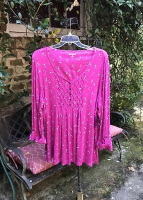 🍁Kim Rogers- PINK PRINT SOFT KNIT SHIRT TUNIC TOP- Size XL- NWT - Image 1 of 4