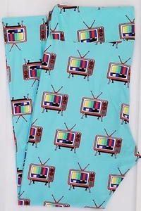 TC LuLaRoe Tall & Curvy Leggings Retro TV set Television on Blue NWT M68 - Picture 1 of 6