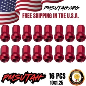 16 Bulge Lug Nuts 2010 2011 2012 2013 2014 Kymco MXU 500 500i Wheel Rim Nut Red - Picture 1 of 15