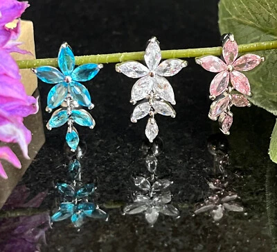 Anillo para vientre flor y vid gema marquesa circonita cúbica caída superior ombligo naval inverso 1 pieza Foto 1 de 4