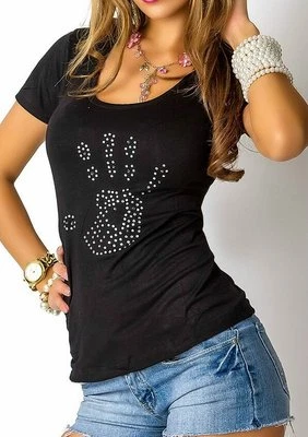 Sexy Miss Women Glamour Shirt Rhinestone Hand Top S/M 34/36 M/L 36/38 Black New - Image 1 of 4