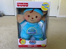 Fisher Price Baby's 1st Bear Rattle Doll Brilliant Basics Blue Teddy Infant Toy