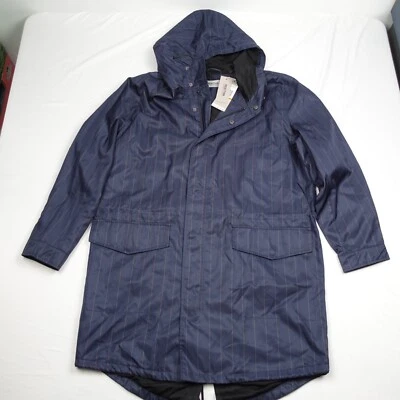 Kenneth Cole Reaction Cortavientos Largo Hombre S Cremallera Completa Azul Con Capucha Forrado a Rayas Foto 1 de 4