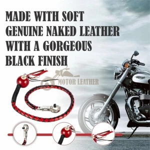 42" Faux Leather Motorcycle Get Back Whip for Handlebar–Black and Red Biker Whip - Foto 1 di 5