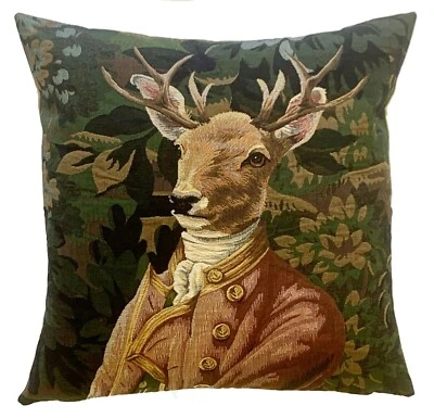 VERDURE STAG PINK JACKET 18" BELGIAN TAPESTRY CUSHION COVER, BEIGE FLOCK BACK - Image 1 of 4