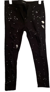 Kayden K Skinny Jeans Black Slim Stretch Paint Splatter Ripped Sz 32x32 Men - Picture 1 of 10