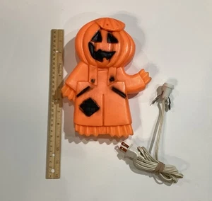 Vintage Halloween Blow Mold Lighted Pumpkin Head Scarecrow Double Window Light - Picture 1 of 10