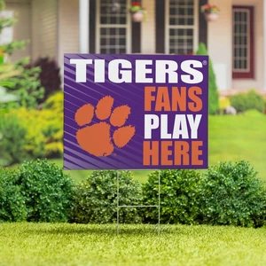 Letrero de patio de la Universidad de Clemson "Los fanáticos juegan aquí" - Imagen 1 de 7