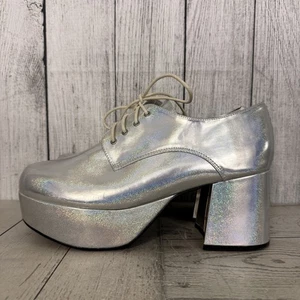 Zapatos con cordones Ellie 1031 para hombre plateados brillantes talla mediana plataforma discoteca retro años 70 - Imagen 1 de 13