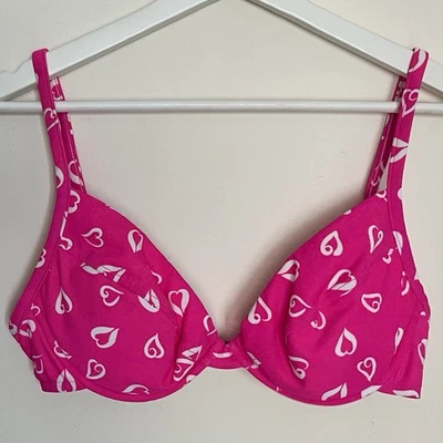 Top de bikini de natación push up vintage Victoria’s Secret 36C estampado de corazón rosa intenso Foto 1 de 3