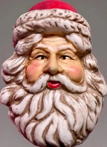 Vintage handbemalt Keramik Weihnachtsmann Kopf Gesicht Weihnachtsschmuck Crazy Eyes - Bild 1 von 20