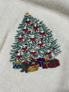 Vintage Coming Home Lands End Christmas Throw Blanket Wool Embroidery Tree Read - Picture 1 of 8