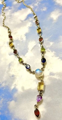 19” Nicky Butler NB Sterling Silver Amethyst Citrine Garnet Deco Y-Drop Necklace - Image 1 of 4